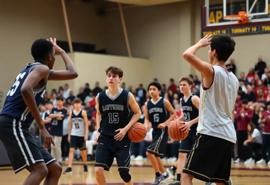 Delone Catholic High School basketball players during a game