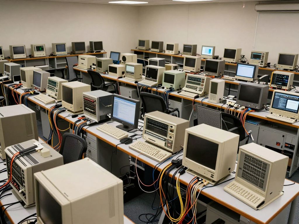 Historic ENIAC computer setup with vintage technology.