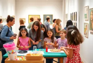 Families participating in art activities at the Philadelphia Museum of Art festival