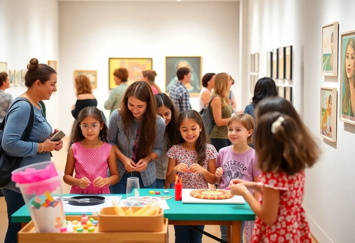 Families participating in art activities at the Philadelphia Museum of Art festival
