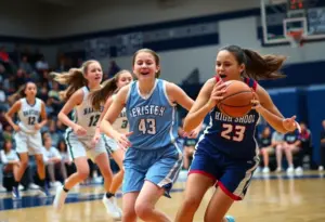 Girls high school basketball team from Samuel Fels plays during a playoff game.