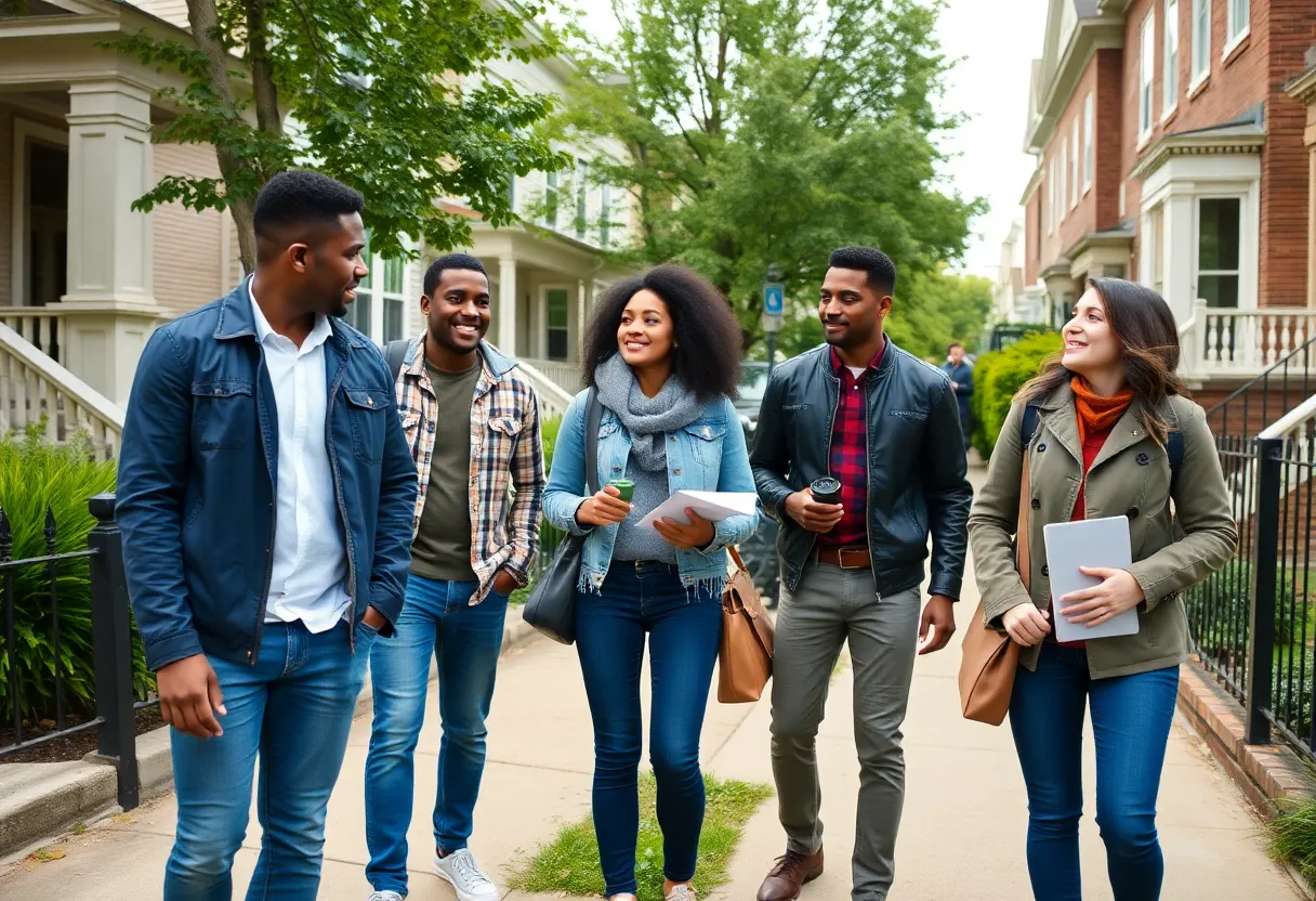 Diverse first-time homebuyers in Philadelphia exploring neighborhoods.
