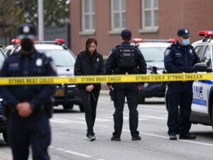 Police at a crime scene related to a child murder case.