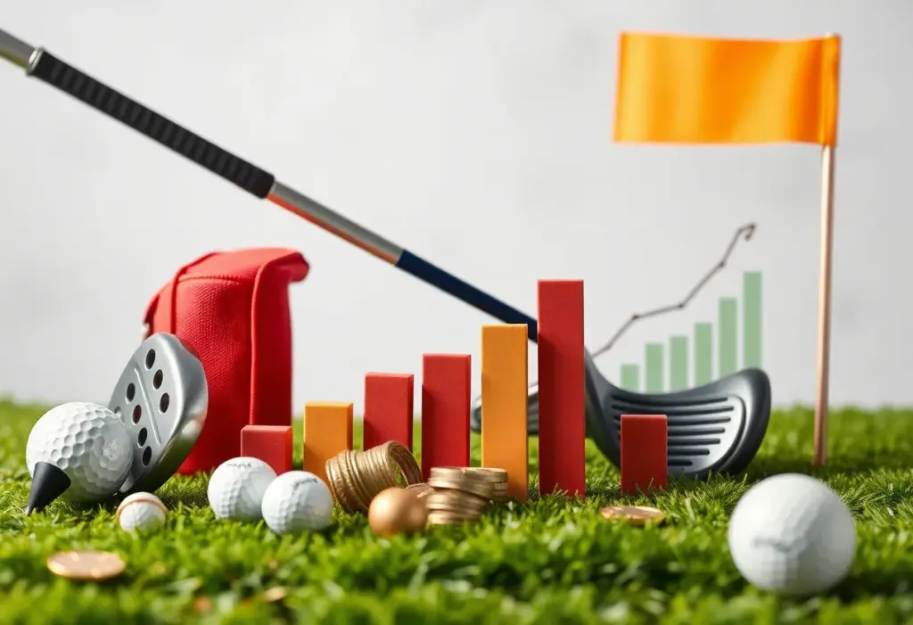Golfer hitting a golf ball on a sunny day at a golf course