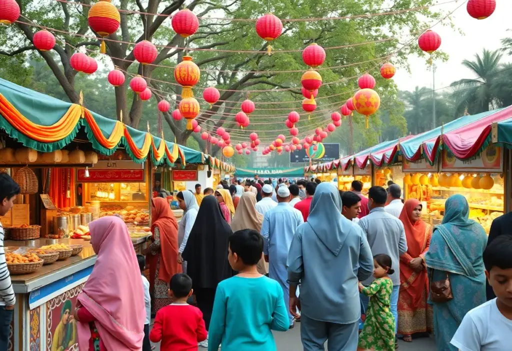 Families and community members at the Harrisburg Ramadan Bazaar enjoying activities and food.