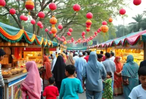 Families and community members at the Harrisburg Ramadan Bazaar enjoying activities and food.