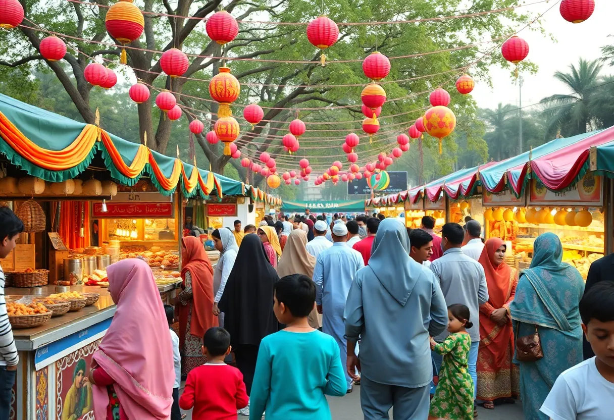 Families and community members at the Harrisburg Ramadan Bazaar enjoying activities and food.