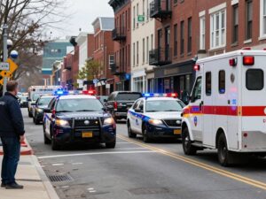 Emergency services at the scene of a hit-and-run accident in West Philadelphia