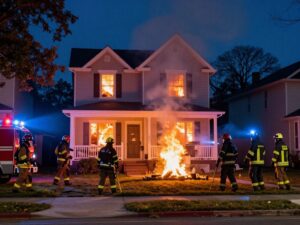 House fire with emergency responders in Philadelphia's Mayfair section