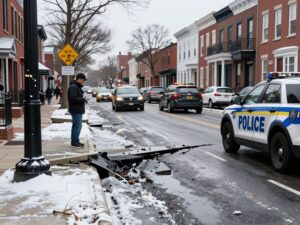 Icy road conditions in East Germantown after a water main break
