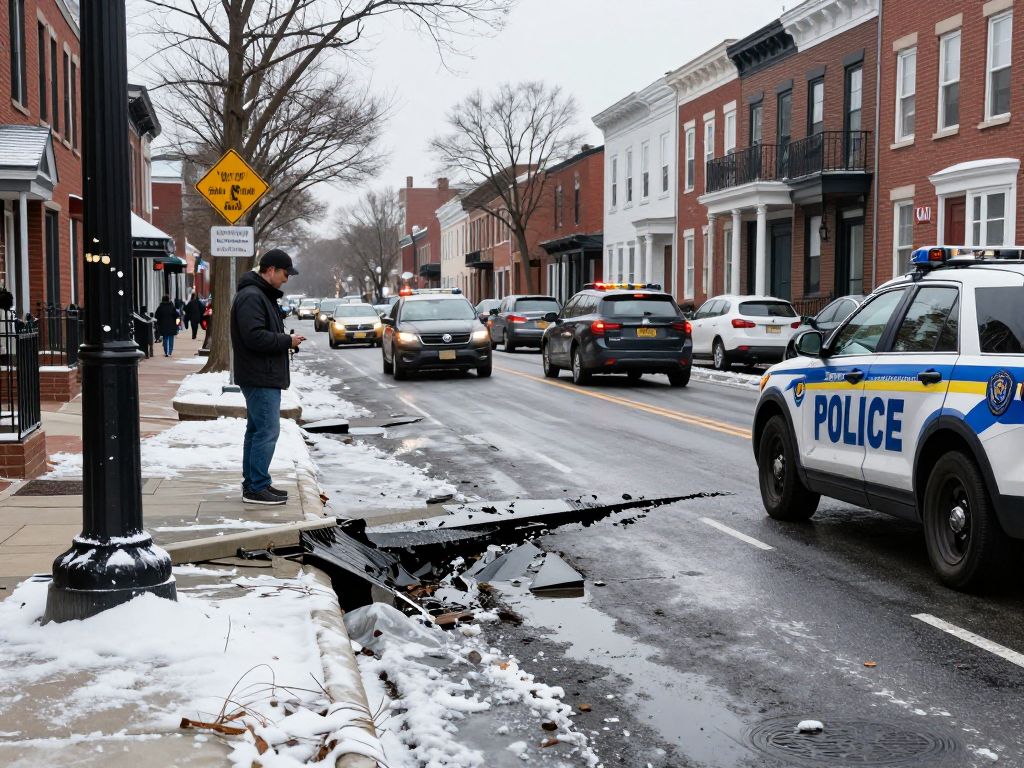 Icy road conditions in East Germantown after a water main break