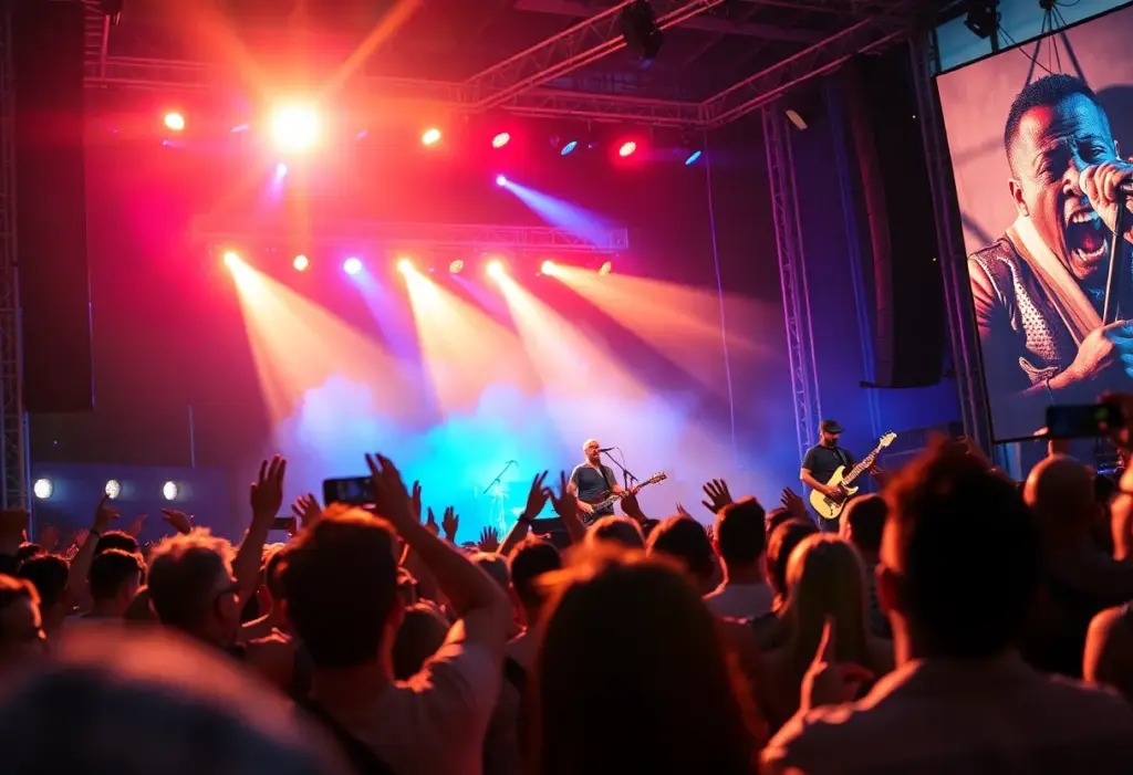 Audience enjoying a live performance by Jimmy Eat World on stage.