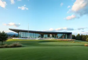 High-performance golf equipment displayed on a lush green golf course