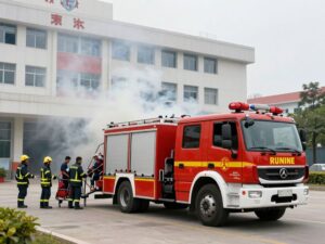 Emergency responders assisting patients outside Lehigh Valley Hospital during a fire incident.