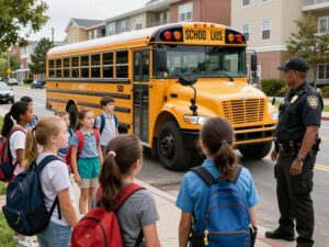 Elementary students reacting to an immigration operation at school bus stop in Lindenwold