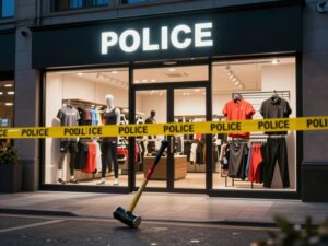 Exterior view of Lululemon store under police investigation