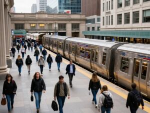 A busy Market-Frankford Line train station in Philadelphia.