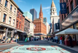 Philadelphia street scene showcasing local businesses and landmarks