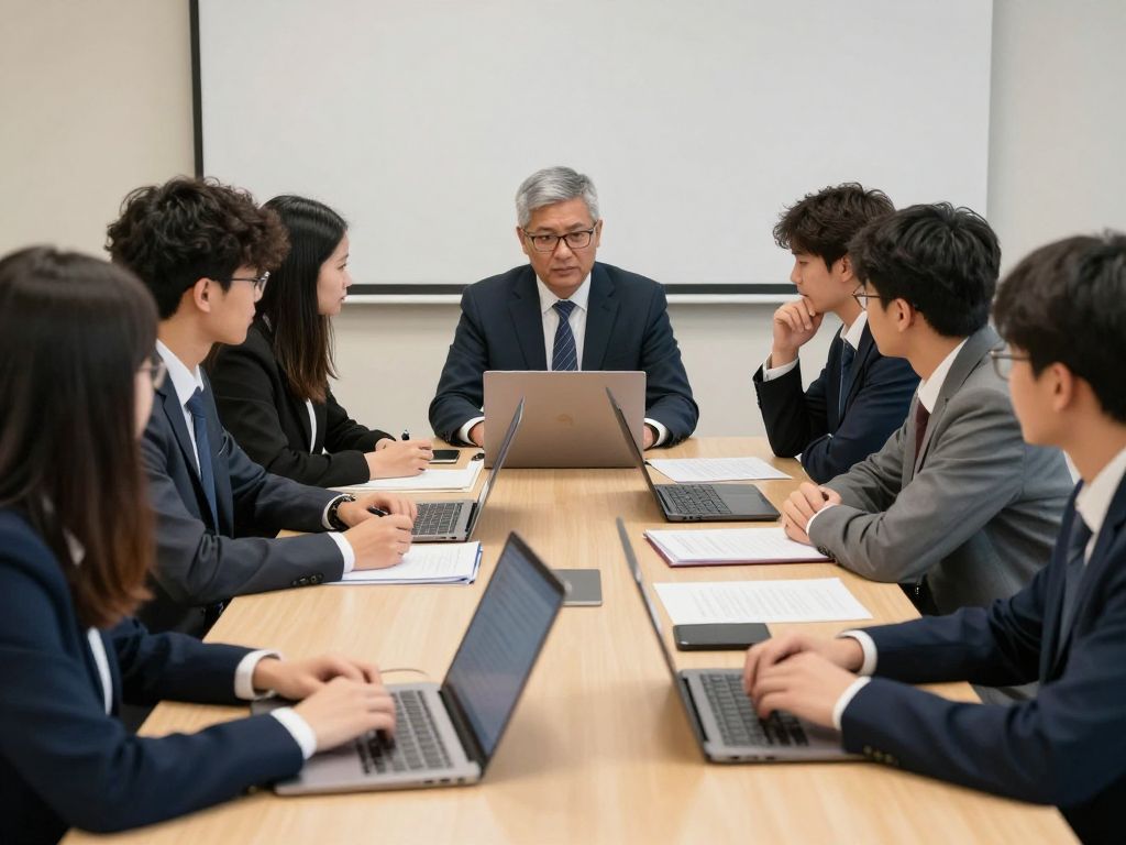Negotiation scene between university officials and student union representatives