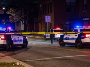 Police cars and crime scene tape in North Philadelphia