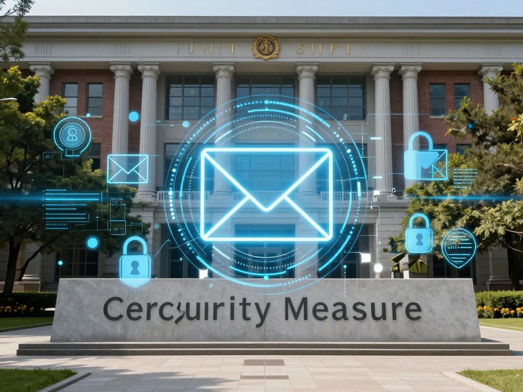 Illustration showing the concept of cybersecurity in higher education with visual elements related to university and data protection.