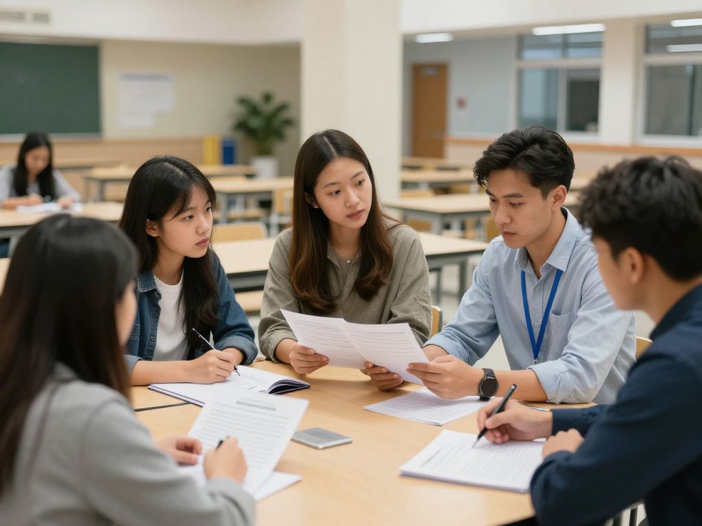 Students at the University of Pennsylvania discussing health insurance options.