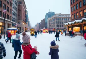 People participating in winter activities in Pennsylvania's urban areas