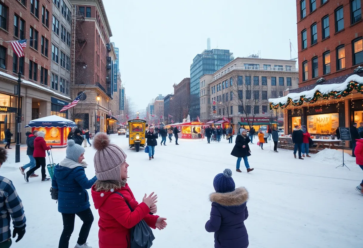 People participating in winter activities in Pennsylvania's urban areas