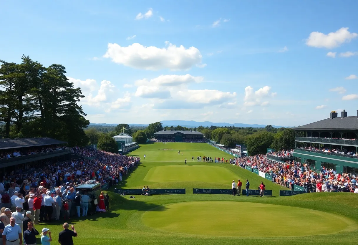 Golfers participating in the PGA Championship at Aronimink Golf Club