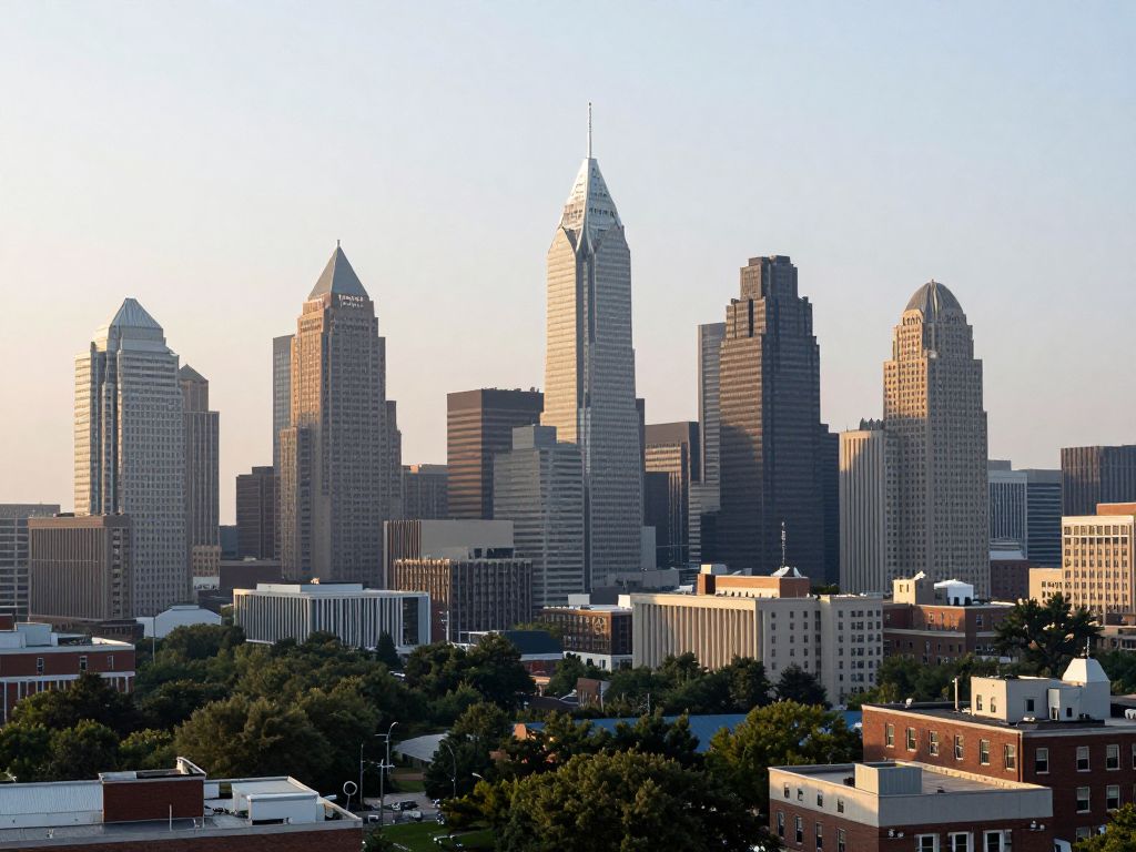 Philadelphia skyline under air quality alert with hazy sky