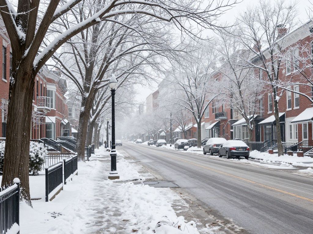 Snowy Philadelphia street under dangerous cold weather conditions