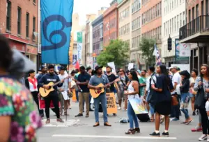 Community members celebrating at a cultural event in Philadelphia