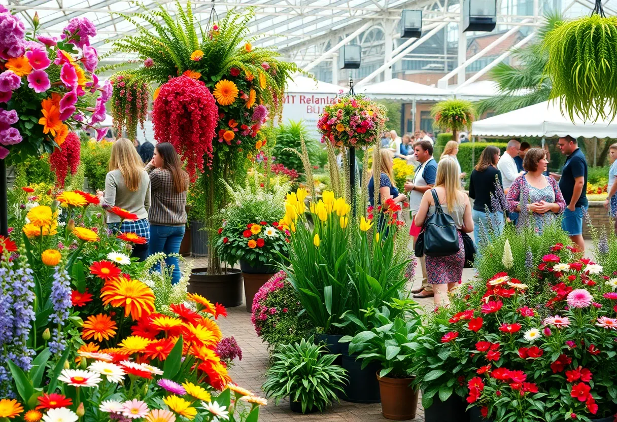 People enjoying the Philadelphia garden events with colorful floral displays