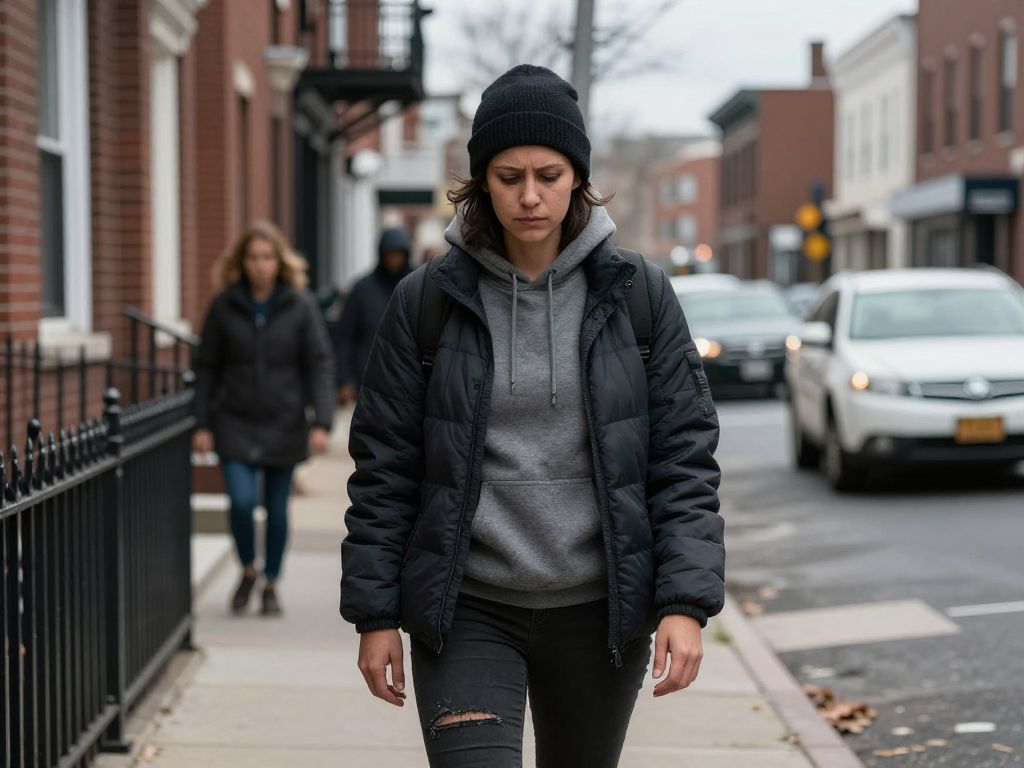 Somber street scene in Philadelphia related to crime