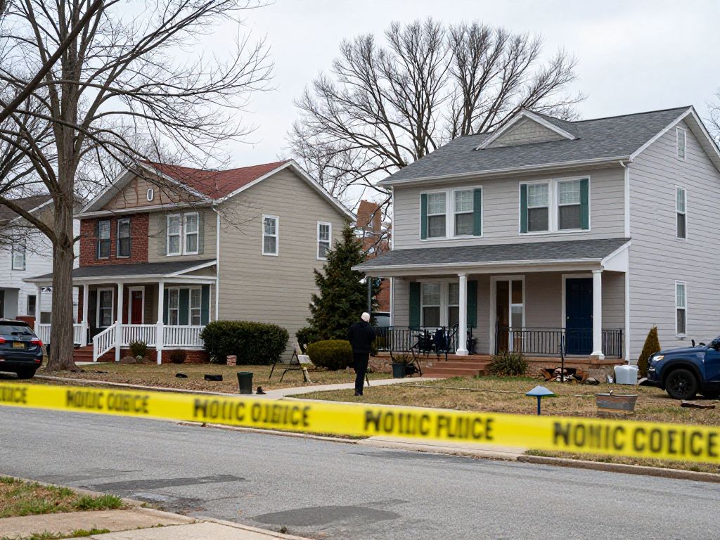 Neighborhood in Philadelphia with police presence following a tragic incident