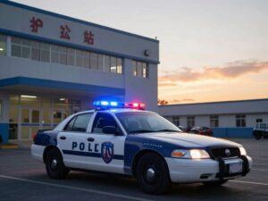 Police car outside hospital responding to inmate escape