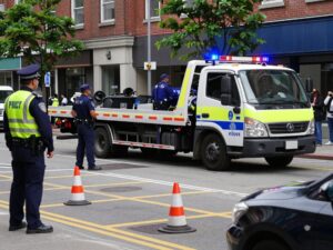 Police at the scene of tow truck drivers shooting investigation