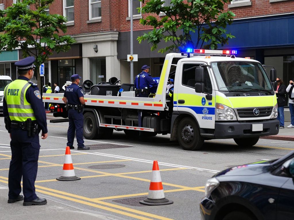 Police at the scene of tow truck drivers shooting investigation