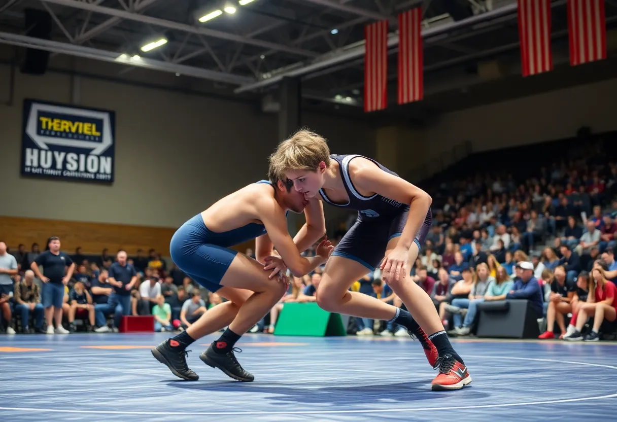 Saucon Valley wrestlers competing in the 2026 District 11 2A championship match.