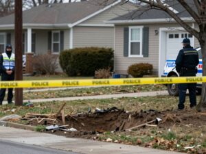 Crime scene in Selbyville with police tape and a ditch.