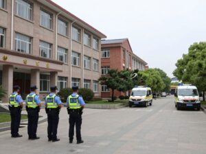 Police and emergency vehicles outside the residential complex at South Carolina State University