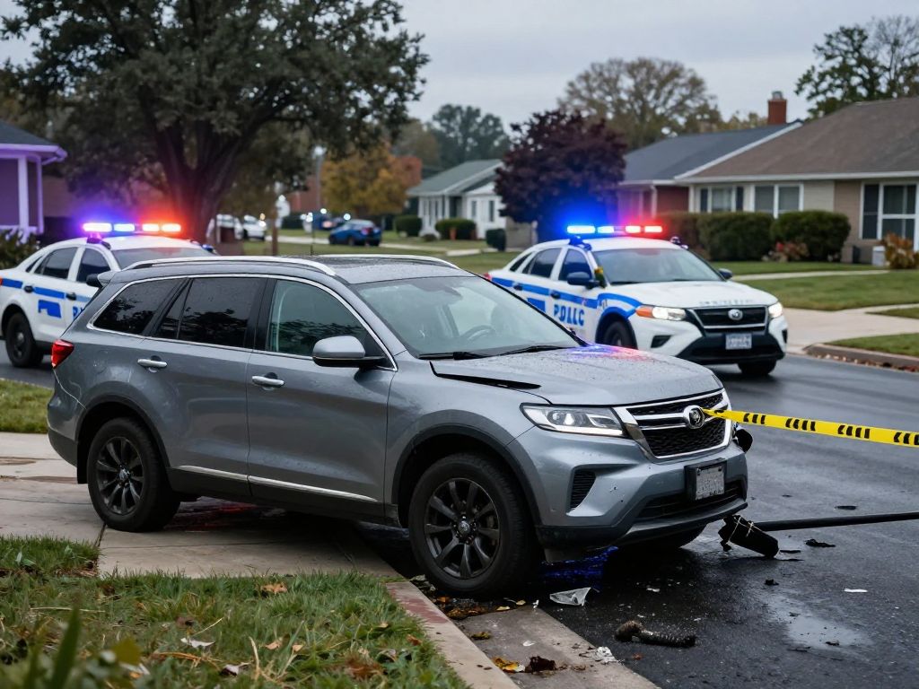 Crash scene involving a stolen SUV with police presence