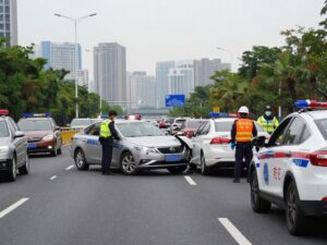 Emergency responders at a traffic accident on Interstate 95 in Philadelphia