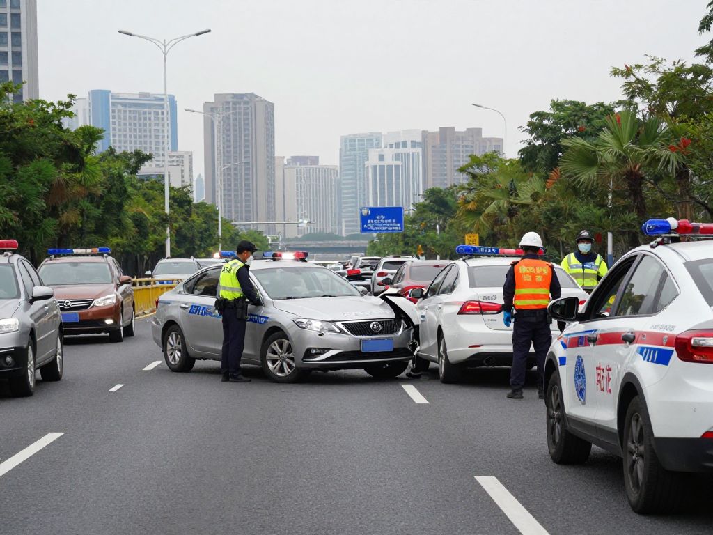 Emergency responders at a traffic accident on Interstate 95 in Philadelphia