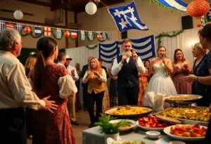 Traditional Greek celebration with music and dance