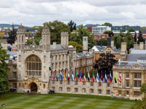 University of Pennsylvania campus with international flags