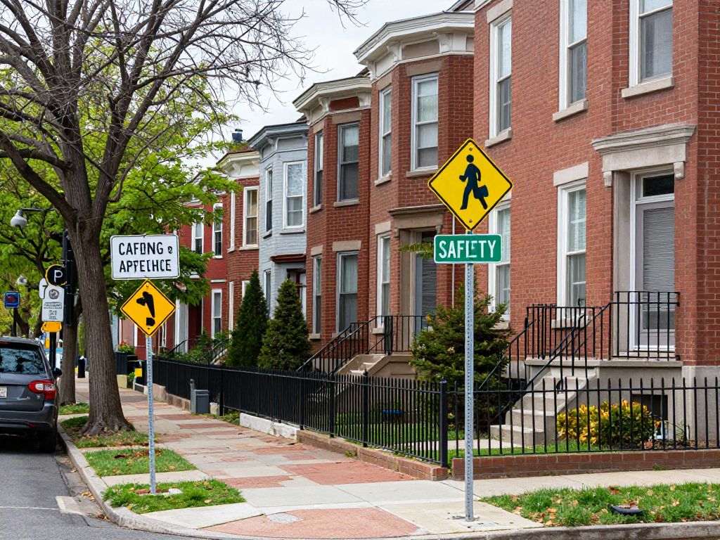 A serene view of a residential area in West Mount Airy, Philadelphia, highlighting traffic safety.