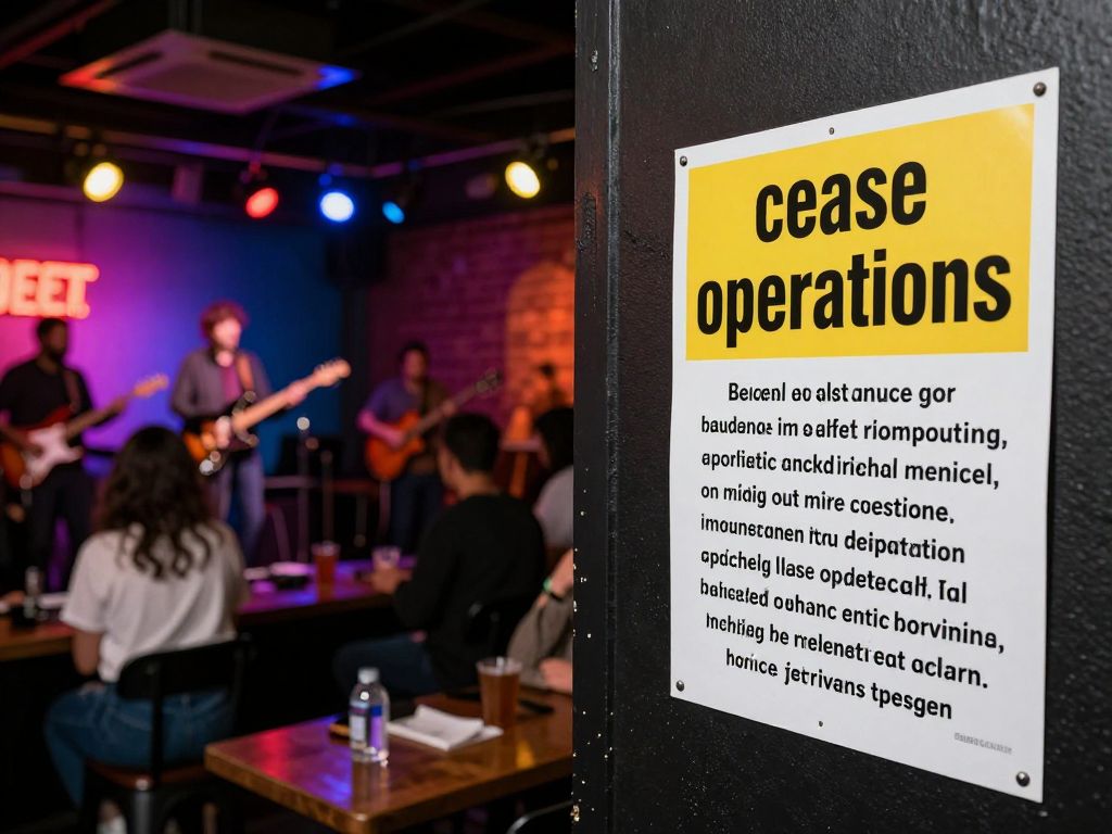 Cease operations notice at World Cafe Live in Philadelphia