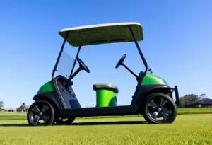 A Yamaha golf car parked on a golf course