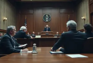 Dramatic courtroom scene during elder abuse trial